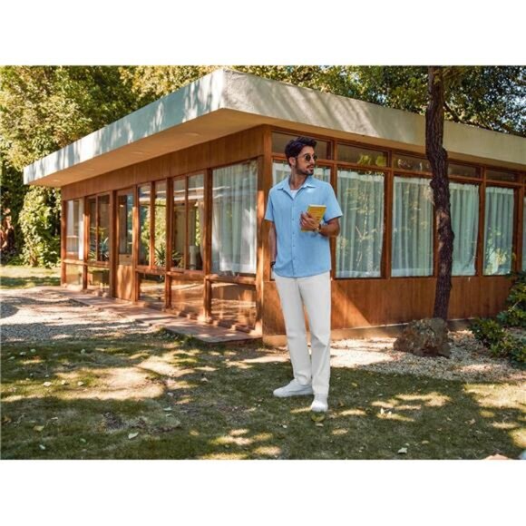 Mens Button Down Shirts Casual Short Sleeve Shirts Summer Knit - Picture 2 of 5